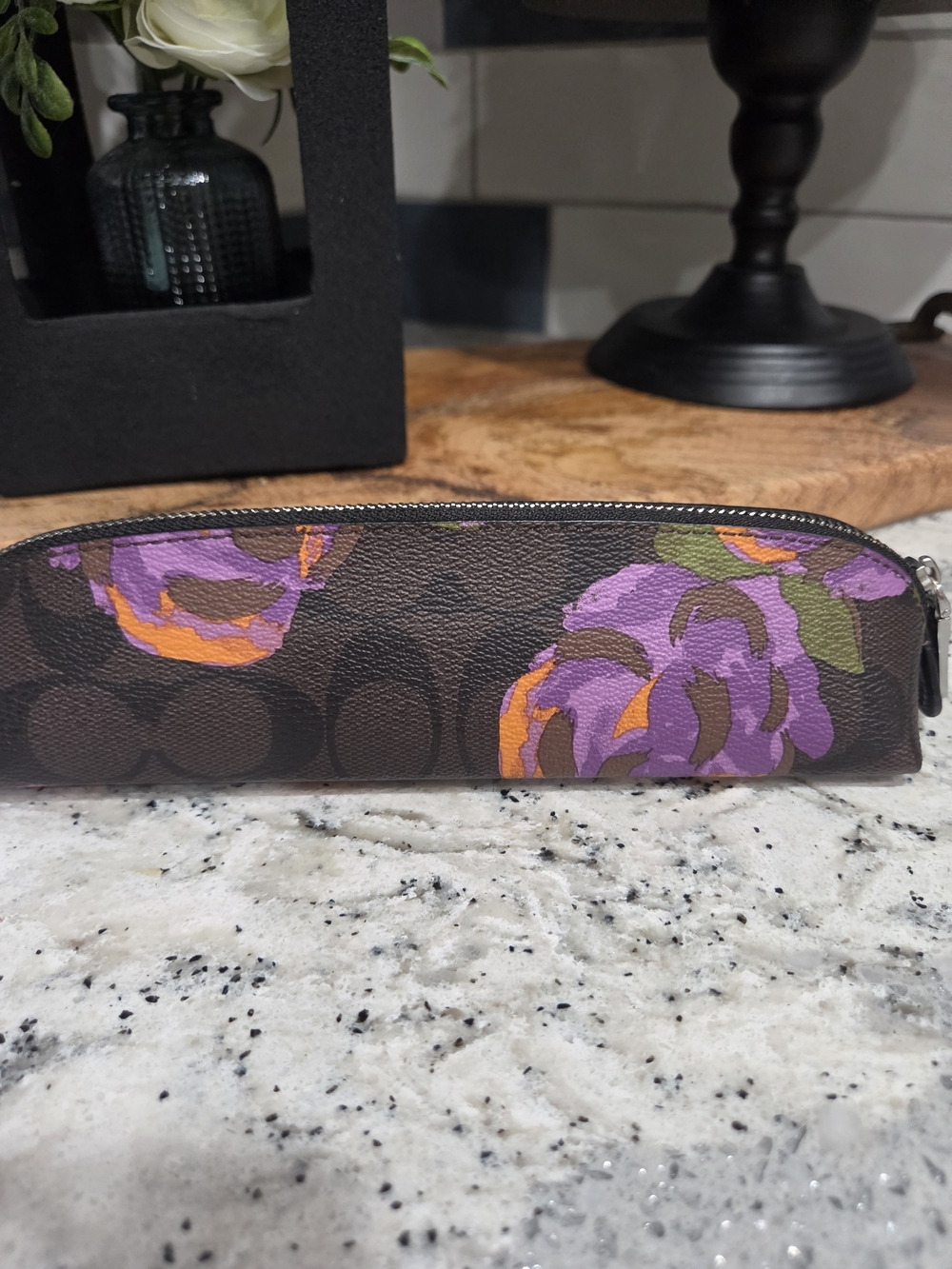 Coach Floral Print Zip Cosmetic Pouch - Purple/Brown - Picture 4 of 8